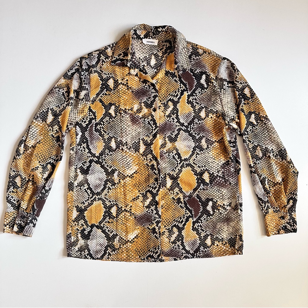 Adora Python Long Sleeve Button Shirt Brown Yellow Small